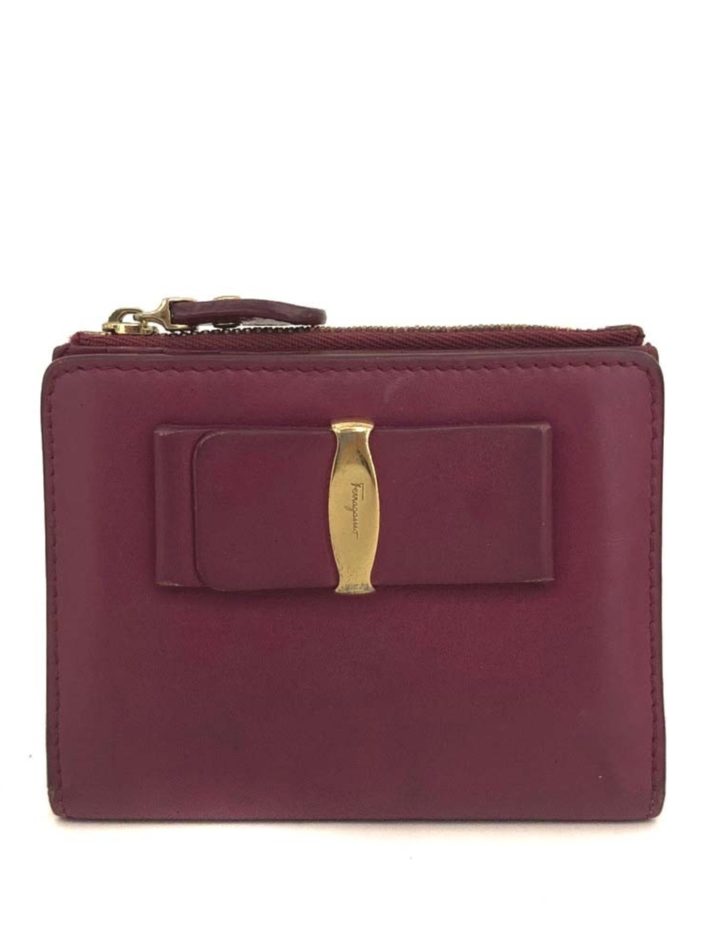 Salvatore Ferragamo Vara Bow Leather Bifold Wallet Magenta Pink Plum